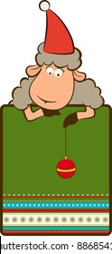 Cartoon funny Santa Claus sheep. Vector Christmas illustration