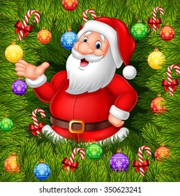 Cartoon funny Santa Clause presenting with Christmas decoration