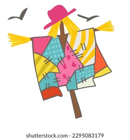 Cartoon funny scarecrow with crow bird. Cheerful scarecrow cartoon character , vector illustration	
Cheerful scarecrow. Eps 10. Vector illustration.