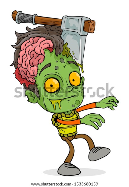 Cartoon Funny Scary Green Zombie Boy Arkivvektor Royaltyfri 1533680159