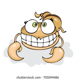 Cartoon funny scorpion, painted character, isolated on white background, vector hand drawing
