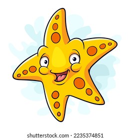 Cartoon funny sea star isolated on white background