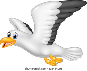 Cartoon Funny Seagull Isolated On White Background 