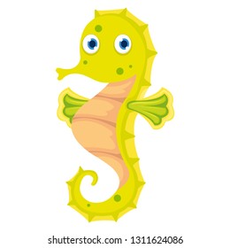 Cartoon of funny seahorse in white background