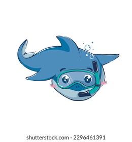 Cartoon funny shark in a diving mask. Vector illustration of the underwater world.