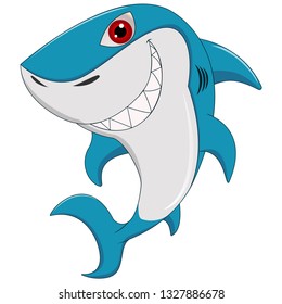 Cartoon funny shark isolated on white background