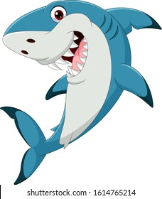 Cartoon funny shark isolated on white background