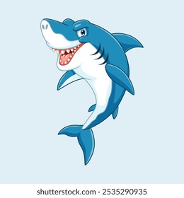 Cartoon funny shark isolated on white background