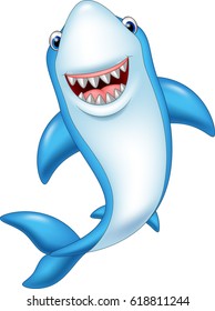 Cartoon funny shark isolated on white background