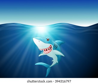 Cartoon Funny Shark On The Sea