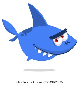 Cartoon funny shark on white background isolated