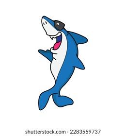 Cartoon funny shark use glasses with white background