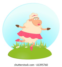 Cartoon funny sheep - ballet dancer. Vector illustration