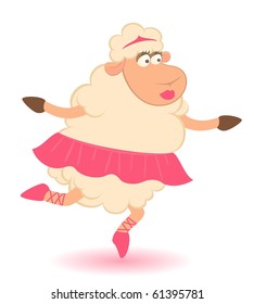 Cartoon funny sheep - ballet dancer. Vector illustration