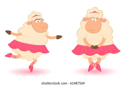 Cartoon funny sheep - ballet dancer. Vector illustration