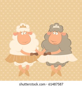 Cartoon funny sheep - ballet dancer. Vector illustration