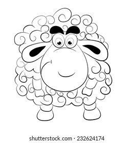 Cartoon funny sheep. Coloring book.