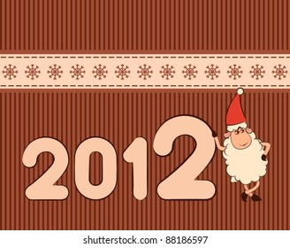 Cartoon funny sheep with numbers 2012 year. Vector Christmas illustration