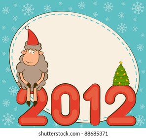 Cartoon funny sheep and numbers 2012 year. Vector Christmas illustration