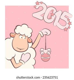 Cartoon funny sheep and numbers 2015 year. Vector illustration