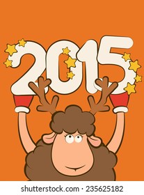 Cartoon funny sheep and numbers 2015 year. Vector illustration