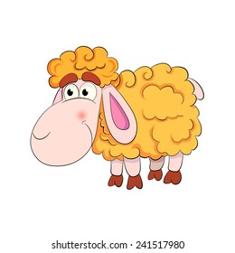 Cartoon funny sheep on white background.