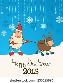 Cartoon funny sheep. Vector background