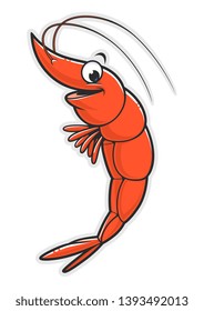 Cartoon funny shrimp on the white background. Vertical.