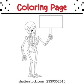 Cartoon funny skeleton on white background. funny Halloween coloring page for kids