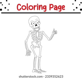 Cartoon funny skeleton on white background. funny Halloween coloring page for kids