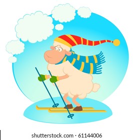 Cartoon funny skier sheep