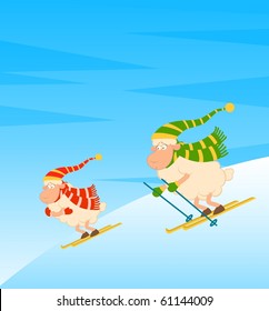 Cartoon funny skier sheep
