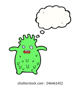 cartoon funny slime monster with thought bubble