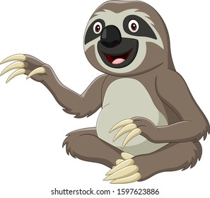 Cartoon funny sloth sitting and waving hand