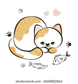 Cartoon funny sly kitten. Hand drawn cat isolated on white background.
