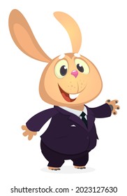 Cartoon funny smiling bunny rabbit wearing toxedo or business suit.  Vector illustration  isolated