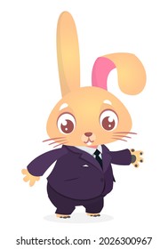 Cartoon funny smiling bunny rabbit wearing toxedo or business suit.  Vector illustration  isolated