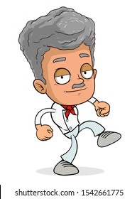Cartoon funny smiling old cook boy character in uniform. Layered vector for animations. Isolated on white background. Vector icon.