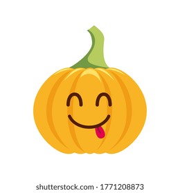 Cartoon funny smiling pumpkin isolated on white background. Pumpkin emotion.