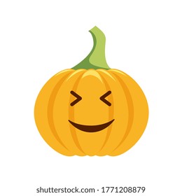 Cartoon funny smiling pumpkin isolated on white background. Pumpkin emotion.