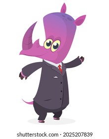 Cartoon funny smiling rhino wearing toxedo or business suit.  Vector illustration  isolated