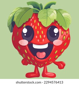 Cartoon funny smiling strawberry character. Vector illustration for your design