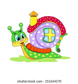 Cartoon funny snail with house.