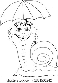 Cartoon, funny snail. Vector, sketch image in children style. Can be used for coloring book for kids, printing and web design