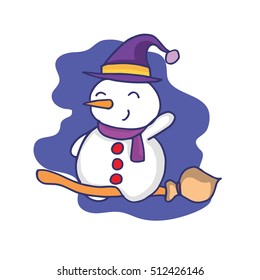 Cartoon funny snowman flying collection