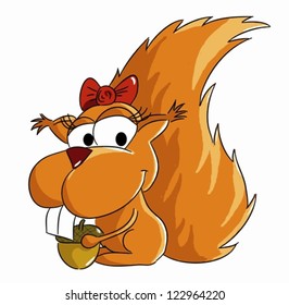 Cartoon funny squirrel with acorn (vector)