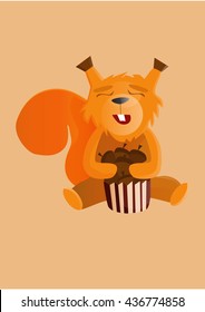 Cartoon funny squirrel with food