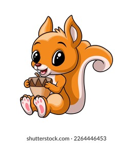 Cartoon funny squirrel holding nut