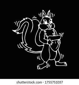 Cartoon funny squirrel holding pine cone. Vector illustration.