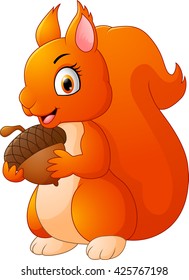 Cartoon funny squirrel holding pine cone